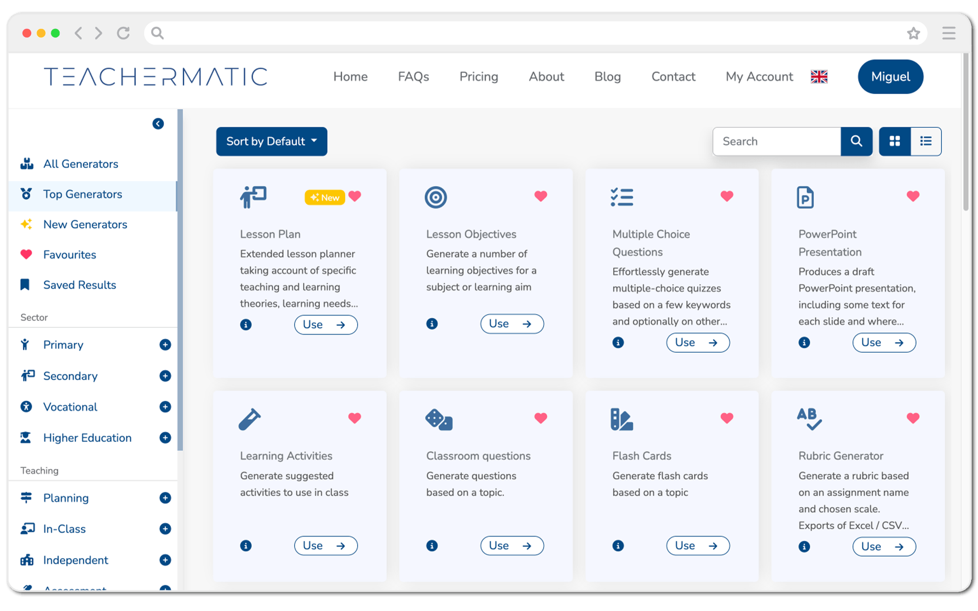 TeacherMatic - Product Mock-Up - Generators Dashboard Screen - Laptop